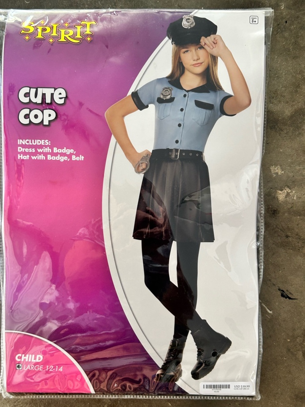 Spirit Cute Cop Police Girl Costume - Light Blue & Black Dress Set | Size Large